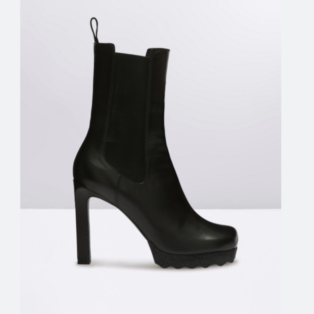 Off-White Virgil Aboh Tractor Motor Chelsea Boot Black Leather Platform US 6